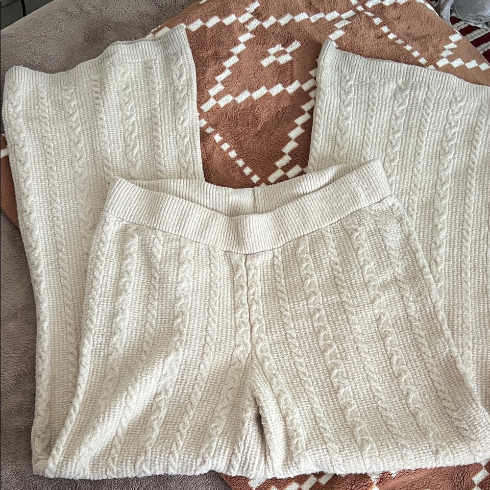 Pink Rose Cream Cable Knit Wide Leg Pants